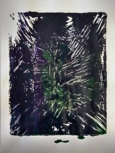 black, purple, green abstract print