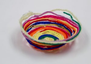 multicolor yarn in a bowl shape