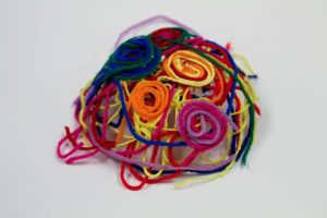 multicolor yarn with colorful spirals in bowl shape