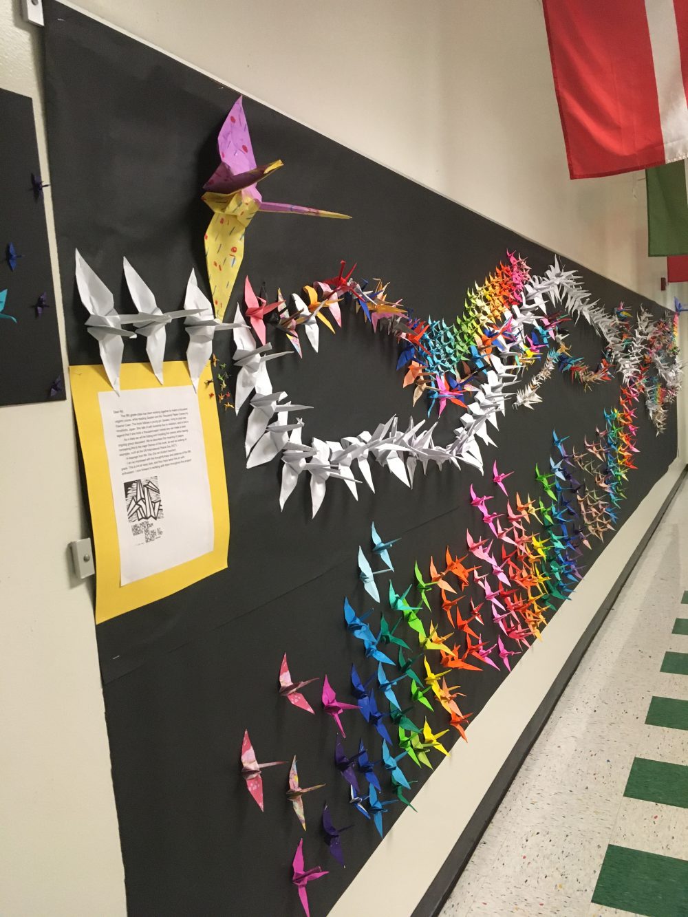 rainbow assortment of paper cranes