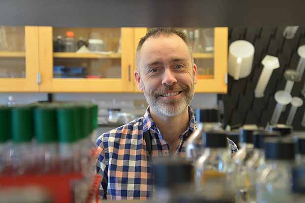 Derek Prosser, an assistant professor in the Department of Biology, is conducted the study, “Inhibition of Viral Uptake as a Mechanism for Reducing SARS-CoV-2 Infection." (Brian McNeill, University Public Affairs)