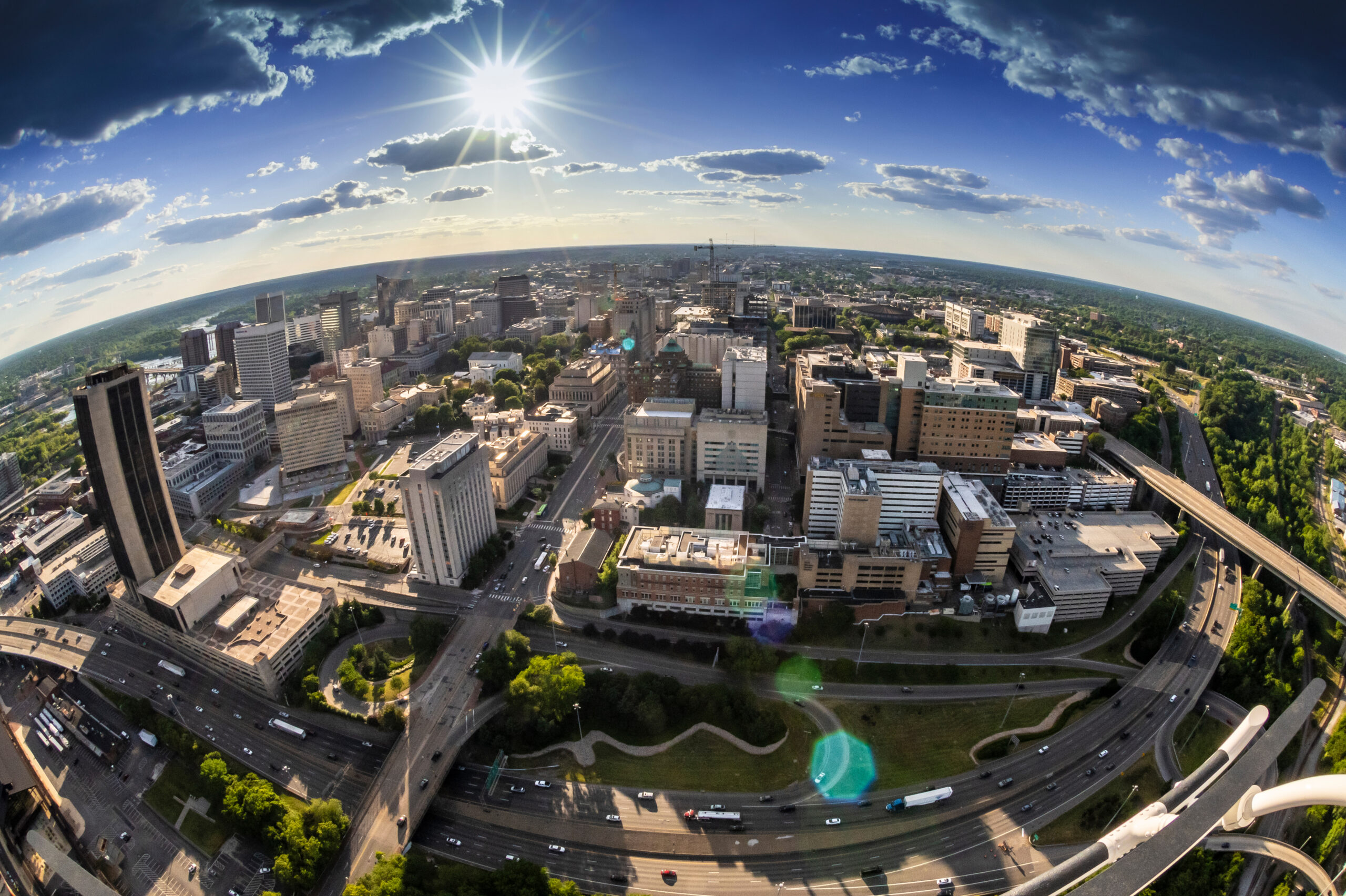 Richmond skyline, fisheye perspective