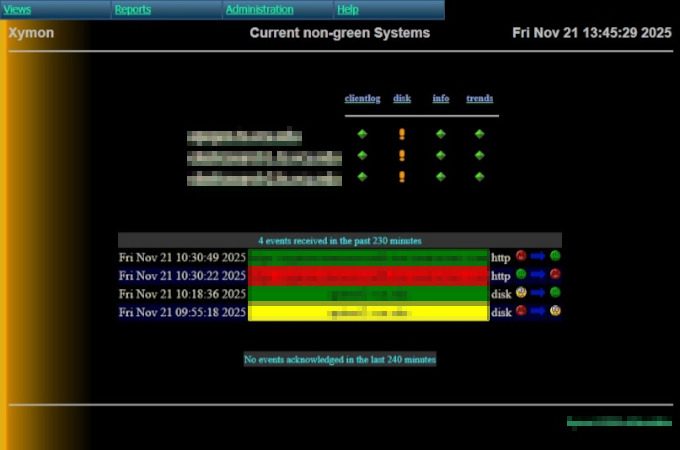 A screenshot illustrating the interface of the legacy Xymon monitoring tool.