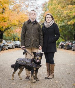 Philip, Sara and Mr. Black, attired for an engagement photo