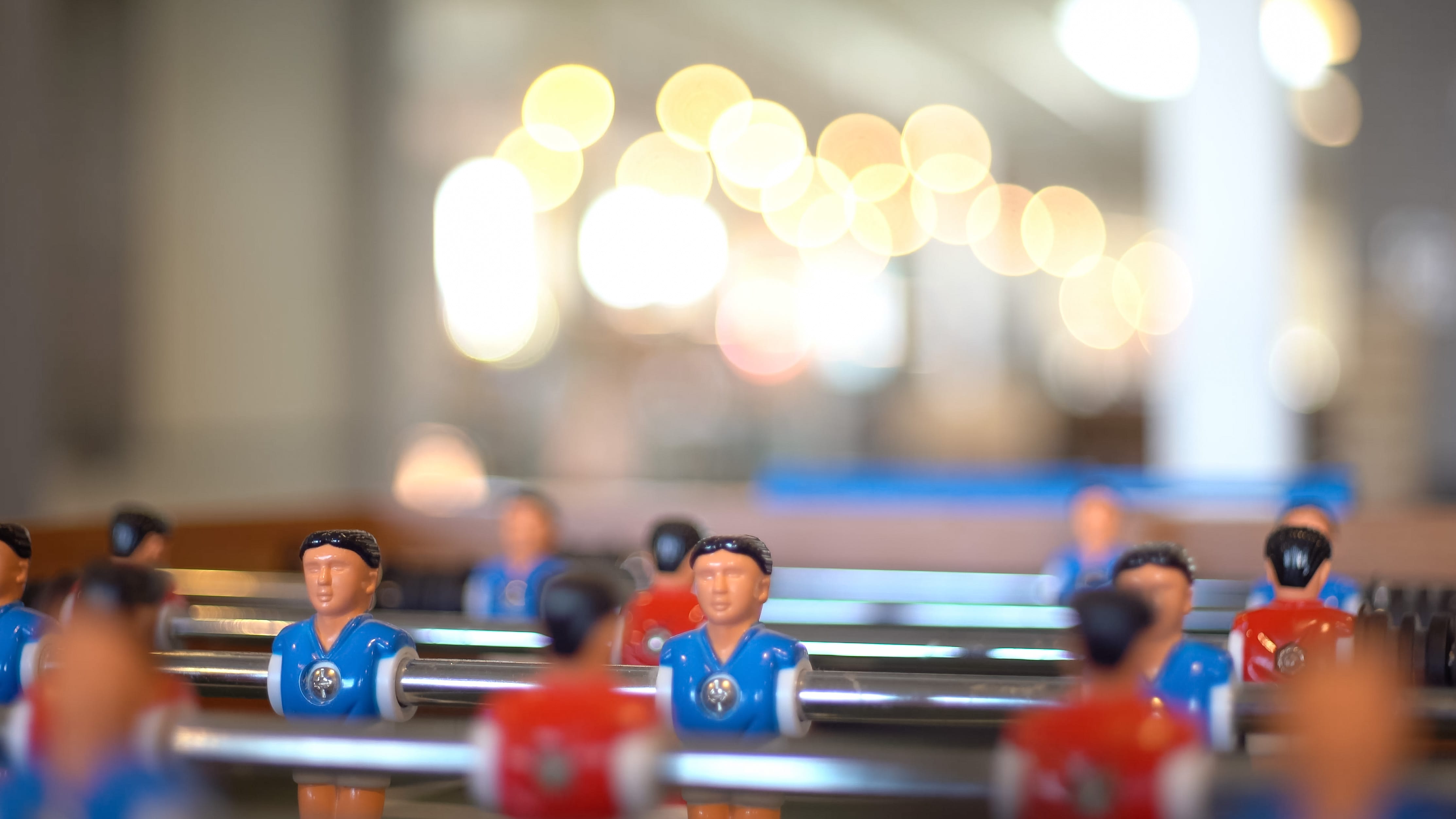 Close-up of a foosball table.