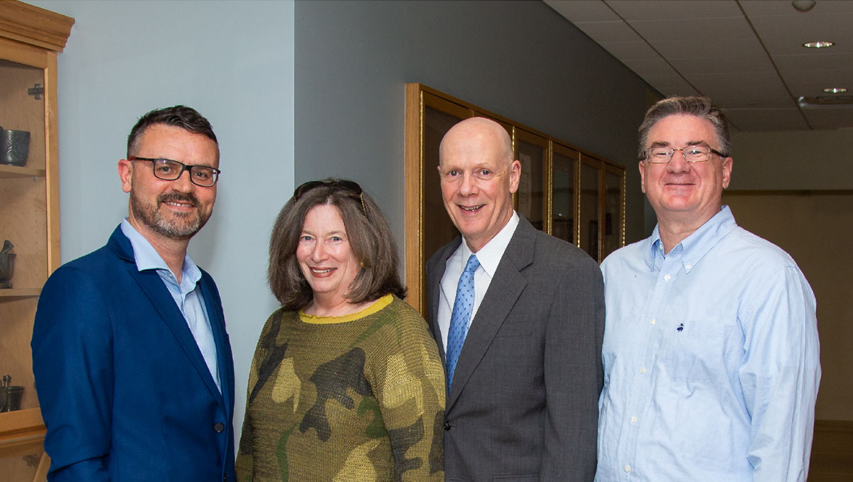 (From left) Sandro R.P. da Rocha, Ph.D.; Barbara D. Boyan, Ph.D.; Joseph T. DiPiro, Pharm.D.; Thomas D. Roper, Ph.D. Photo by Danny Tiet, VCU School of Pharmacy.