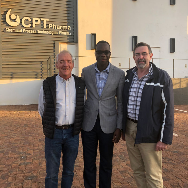 From left: Gerrit van der Klashorst, Ph.D., CPT Pharma director of business development, Perrer Tosso, Ph.D., and Hannes Malan, Ph.D.