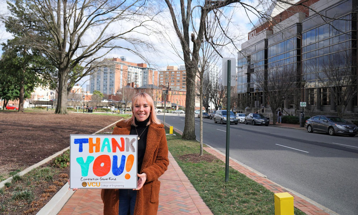 Kiana Hutt, the first student to be awarded a VCU College of Engineering completion grant, is a senior studying mechanical engineering.
