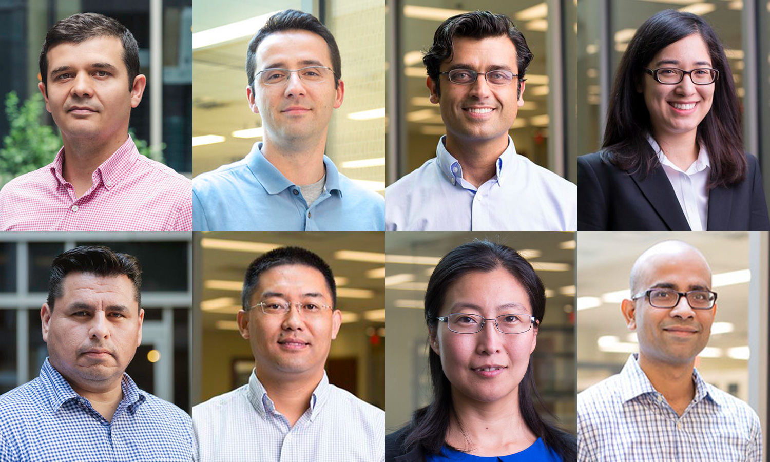 (From left) Eyuphan Bulut, Ph.D.; Kostadin Damevski, Ph.D.; Ibrahim Guven, Ph.D.; Nastassja Lewinski, Ph.D.; René Olivares-Navarrete, D.D.S, Ph.D.; Wei-Ning Wang, Ph.D.; Hong Zhao, Ph.D. and Vamsi Yadavalli, Ph.D.