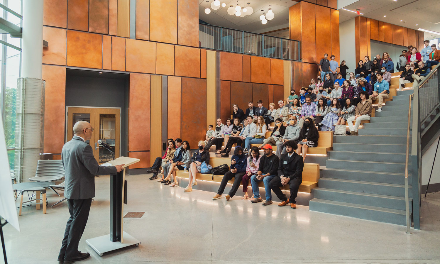 Students from the Dean’s Early Research Initiative gather at the Engineering Research Building to present their posters and be recognized for their work throughout the program.