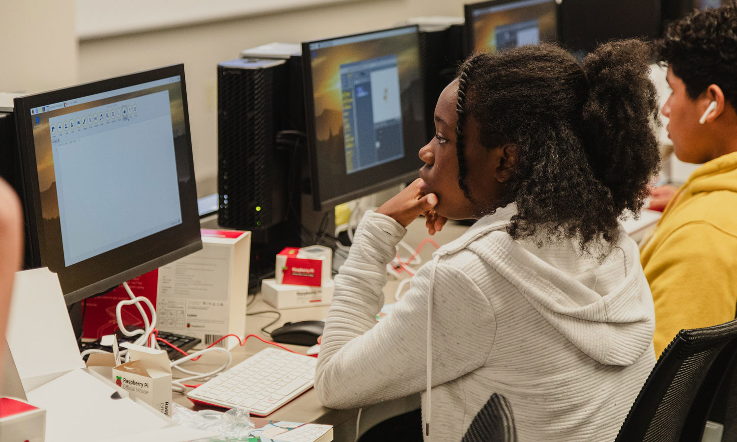 Student working in front of a computer