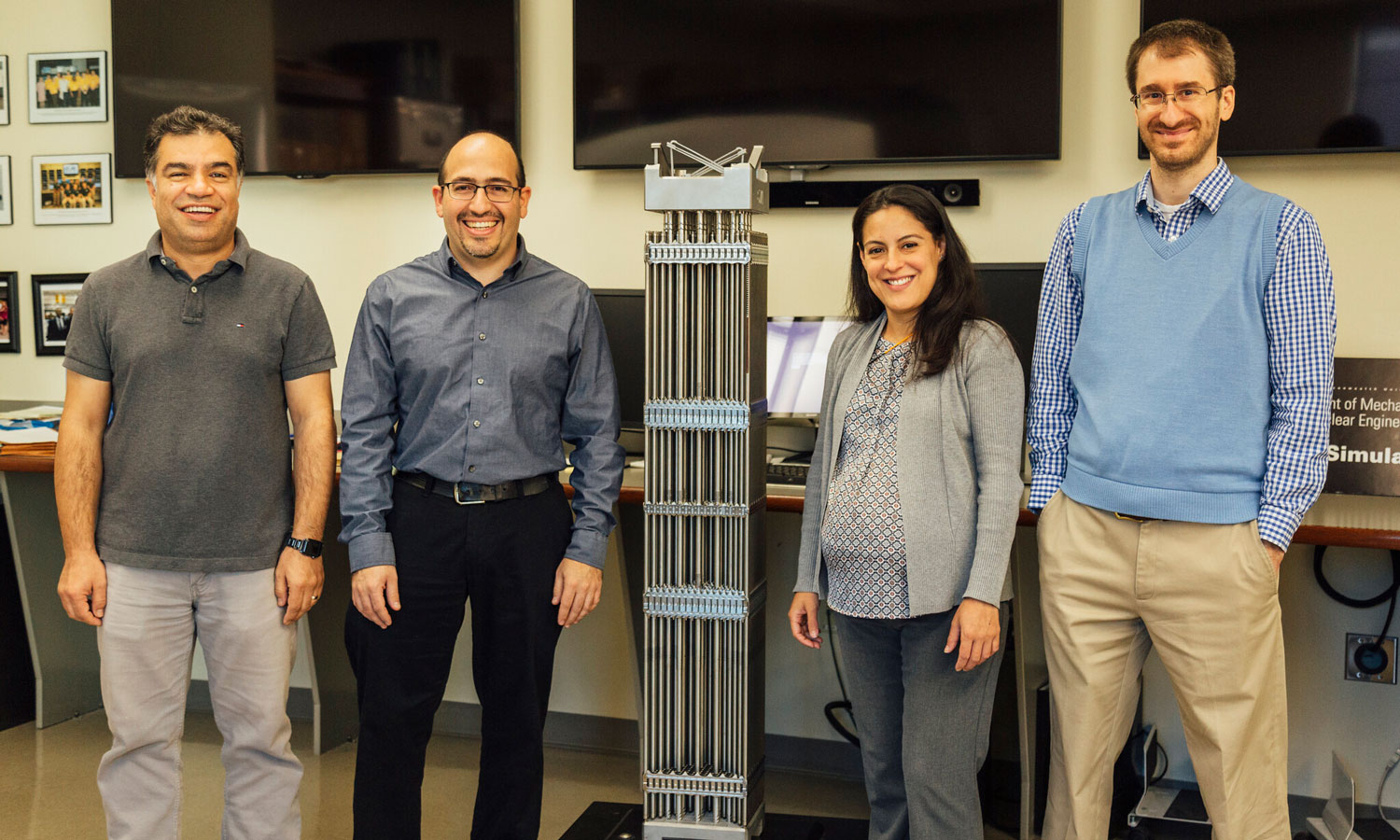 (From left) Reza Mohammadi, Ph.D., Carlos Castano, Ph.D., Jessika Rojas, Ph.D., and Braden Goddard, Ph.D.