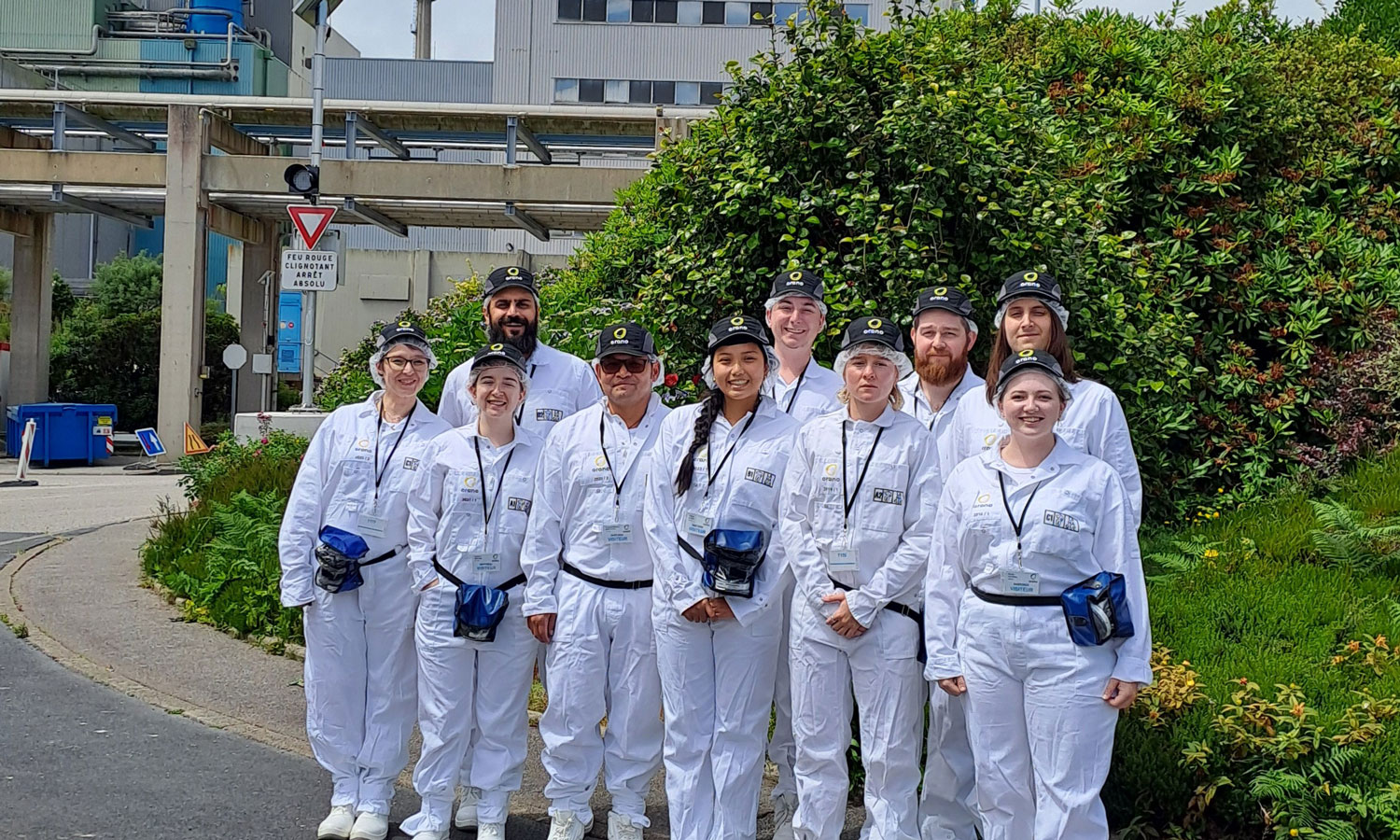 Study abroad group outside the La Hague plant in La Hague, France.