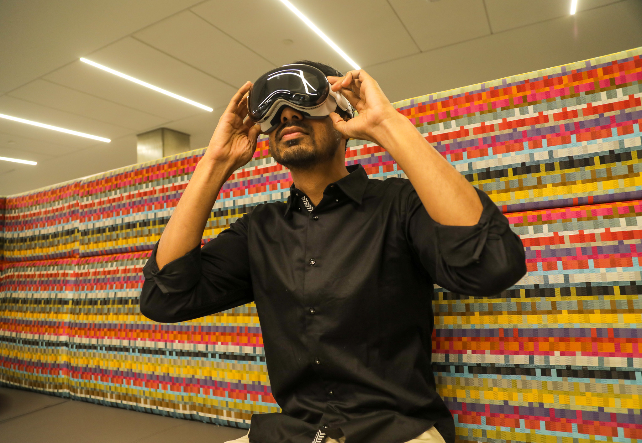 Student wearing VR headset