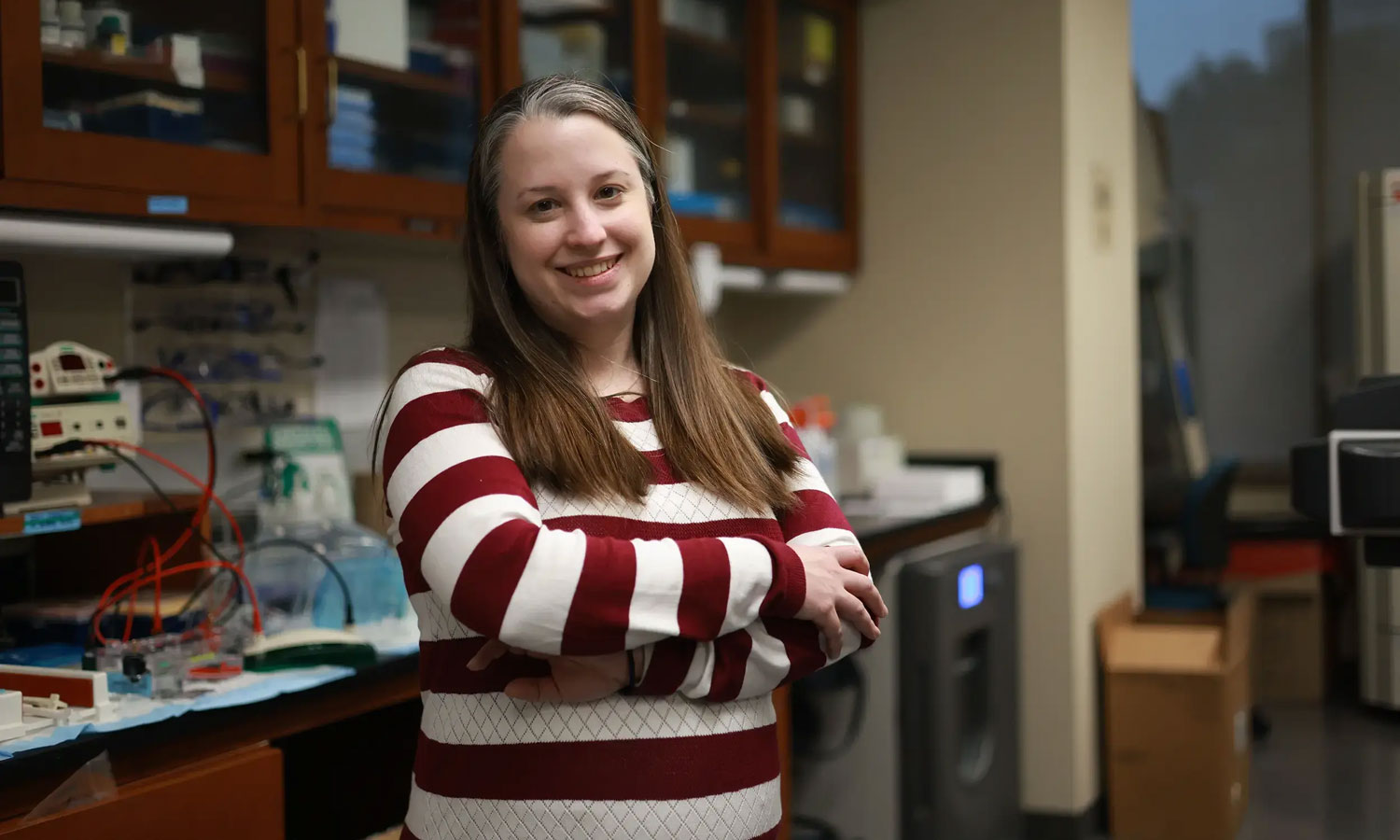 Leah Spangler, Ph.D., an assistant professor in the College of Engineering, and her team are advancing a synthetic protein that is engineered to selectively bind rare earth elements while ignoring more common metals found in mining and industrial waste streams. (Photo by Christopher Kendall, Kelley & Co.)