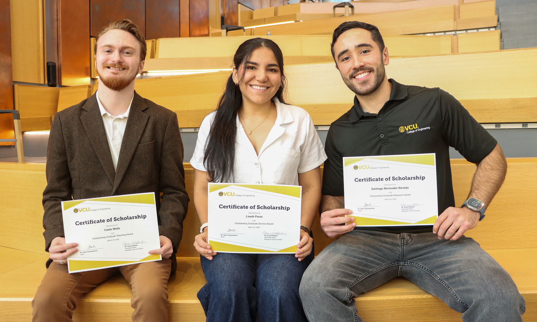 From left: Caleb Wells, Lineth Perez and Santiago Bermudez Naranjo