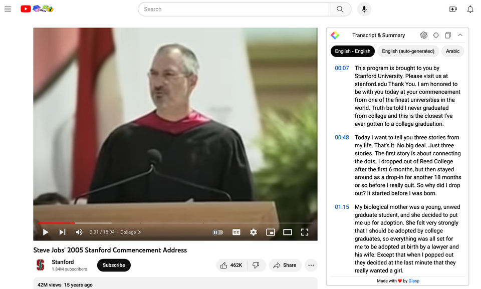 screenshot of video showing transcript