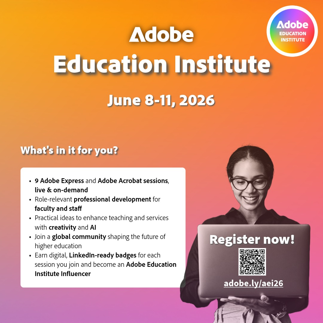 Event banner for Adobe Education Institute. Dates are June 8-11, 2026
