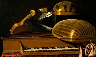 Still life with musical instruments and books