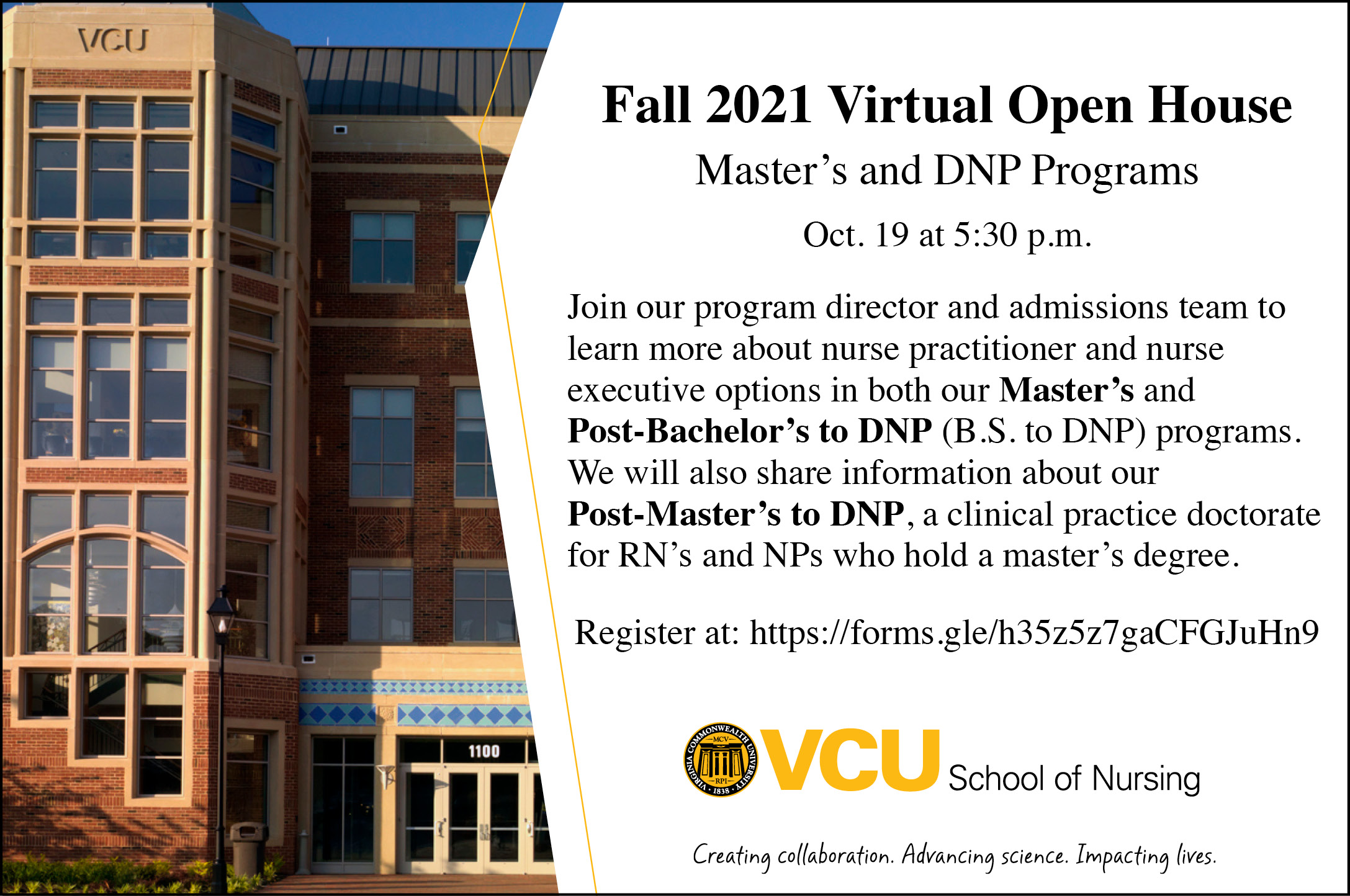 Fall Virtual Open House for Master’s and DNP Programs VCU School of