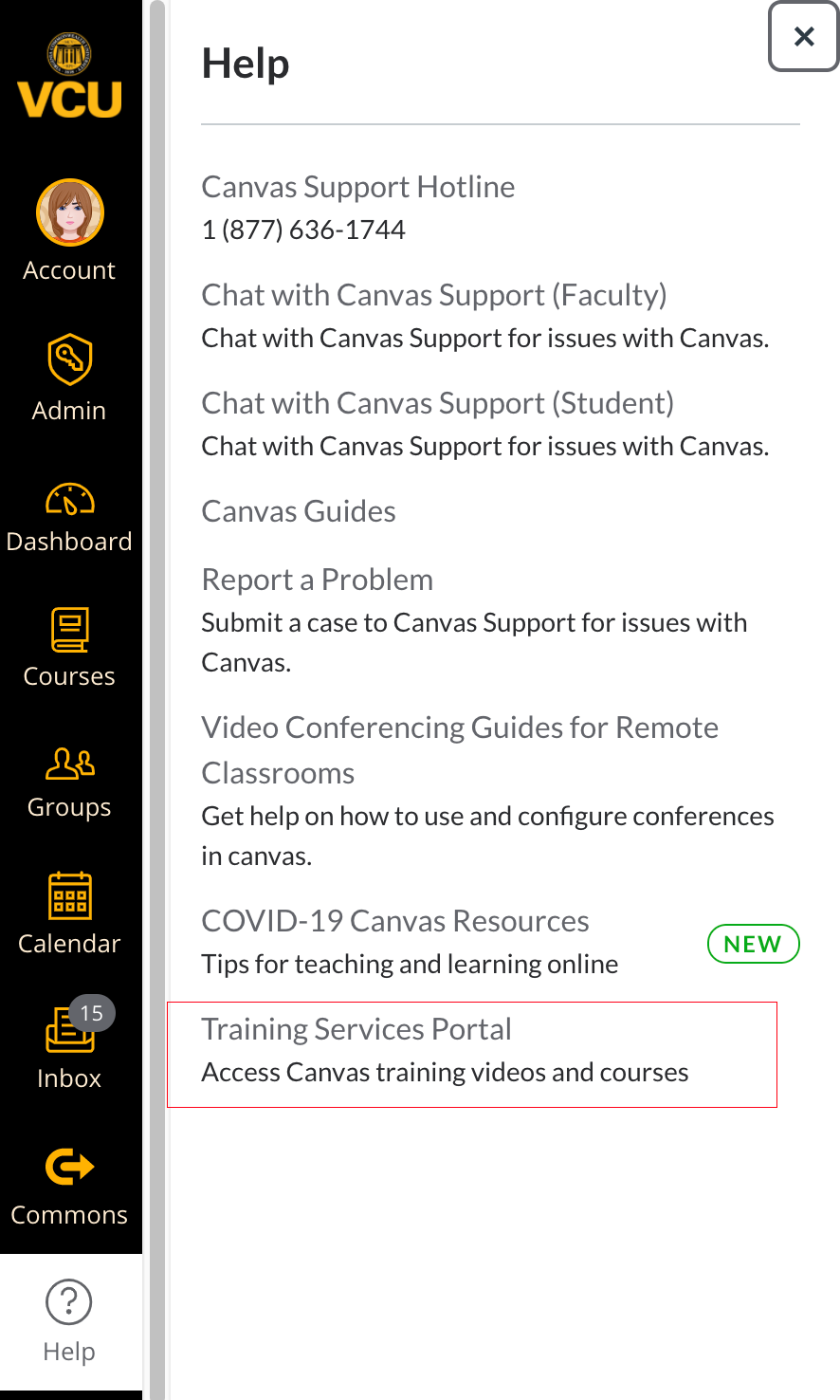 Picture of Canvas training options.