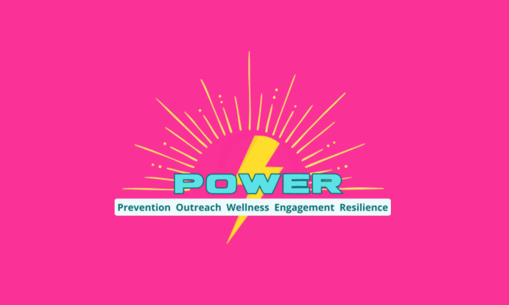 Graphic with a lightning bolt. Text reads: POWER Prevention Research Wellness Engagement Resilience