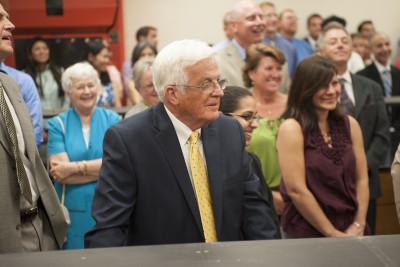 Alumnus Sonny Currin (center) helped spearhead private fundraising efforts for the center.