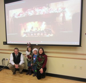 The decked-out Hawkridge family posed beneath an "open fire."