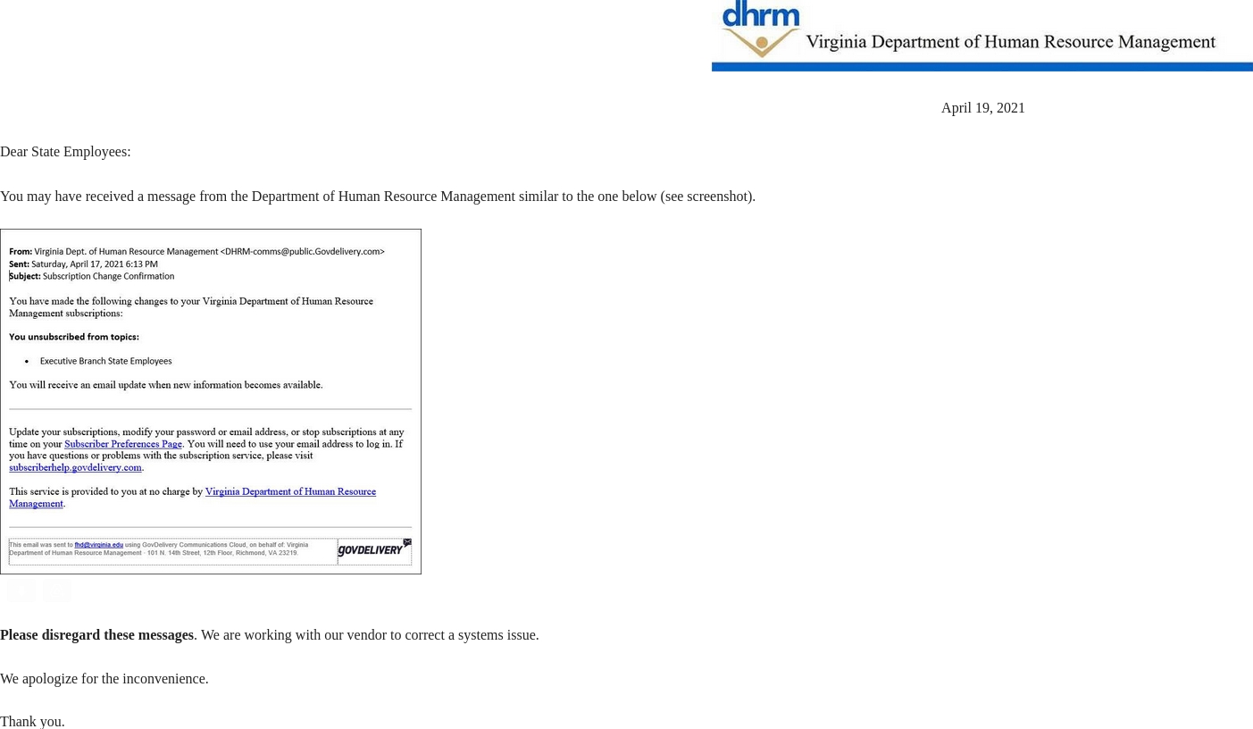 image of email sent from state stating the previous email was sent in error