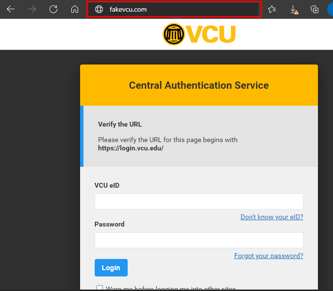 Fake VCU Website