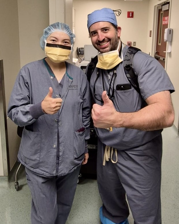 Assel Sadykova, M.D. with Dimitrios Sismanis, M.D., assistant clinical professor in VCU Health Department of Ophthalmology