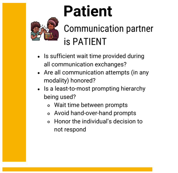 Patient
Communication partner is patient