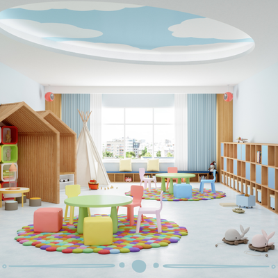 Image of a brightly colored children's classroom